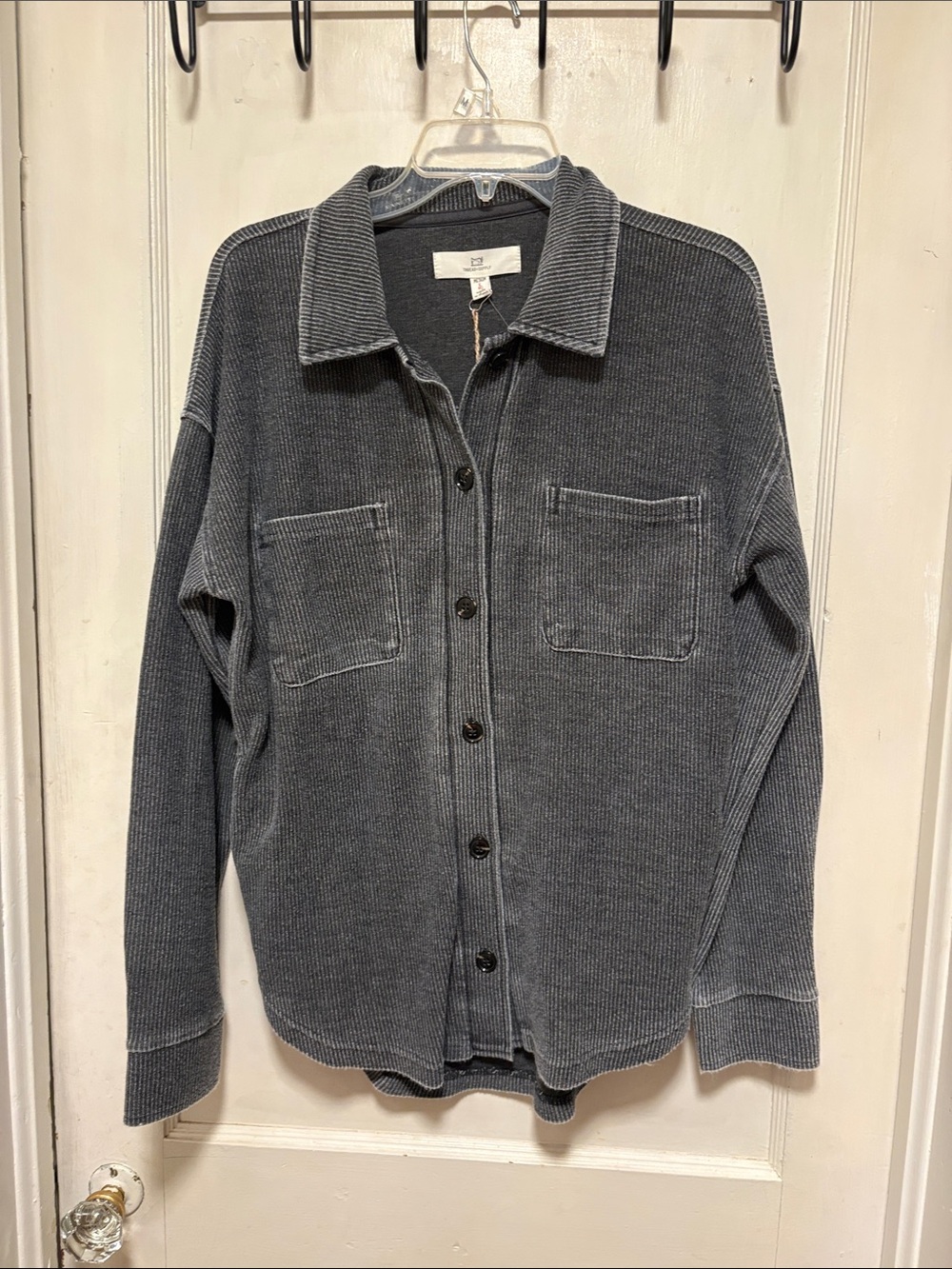 Thread & Supply Dark Gray Button-Front Ribbed Shirt Jacket Brand New Medium